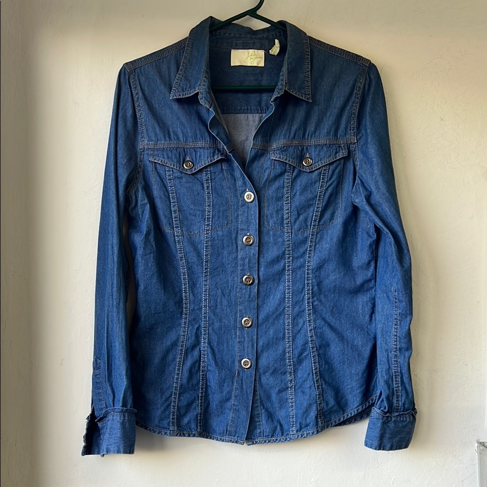 Women’s Denim Button-Up Shirt, Size M